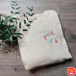 floral paw print embroidered sweatshirt, dog cat lovers pet owner trendy comfy cozy crewneck gifts for animal lovers dog