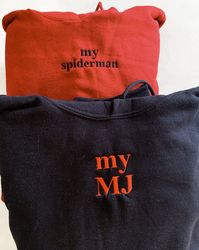my spider embroidered sweatshirts with name heart on sleeve, embroidered clothing, embroidered shirts, embroidered sweat
