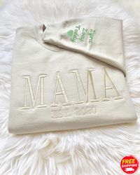 personalized est mama embroidered crewneck sweatshirt, embroidered mom crewneck with kids names on sleeve, gift for mom,