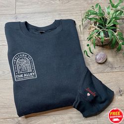 personalized premium wizardig world locations embroidered sweatshirt, wizard house embroidered sweater, hp fan sweatshir