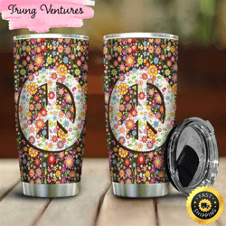 peace flower pattern hippie stainless steel tumbler for men and women