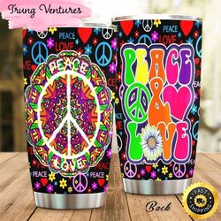 peace love hippie stainless steel tumbler for men and women