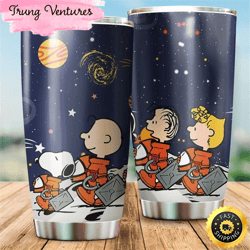 snoopy and charlie brown astronaut gift for lover travel tumbler