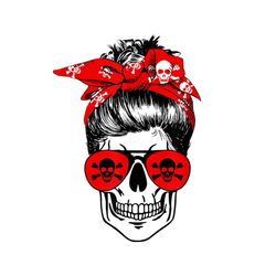 red bandana messy bun mom skull head png