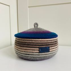 grey jute basket with lid 5.5'' x 6.5''