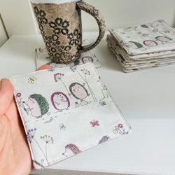 coasters with hedgehogs set of 4 linen-cotton coasters 4.5'' x 4.5''