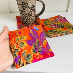 coasters with fantasy garden set of 6 linen-cotton coasters 4.5'' x 4.5''