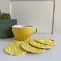 set of 5 coasters, lemon mug holder, diameter 4''