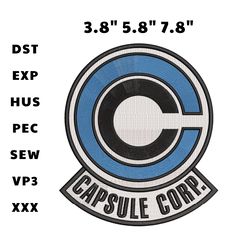 capsule corp embroidery design file, anime inspired embroidery design file, machine embroidery design