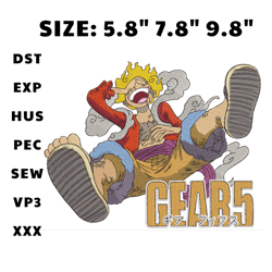 luffy gear 5 embroidery design file, anime inspired machine embroidery design, digital anime embroidery files