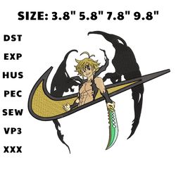 nike x meliodas - anime embroidery design, anime inspired machine embroiery design, digital anime embroidery files