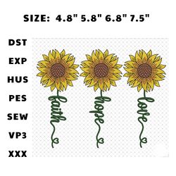 sunflower embroidery, faith hope love embroidery design, faith hope love daisy machine embroidery pattern