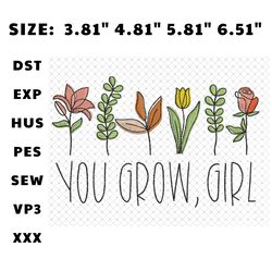 wildflowers embroidery design, sunshine flowers you grow girl embroidery design, boho flowers embroidery design