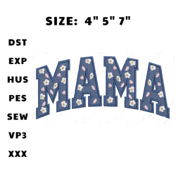 blue floral mama embroidery design, mama embroidery file, instant download, mother's day gift embroidery design