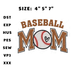 baseball mom embroidery design, mama embroidery file, instant download, mother's day gift embroidery design