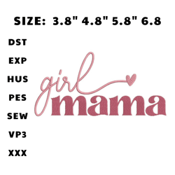 girl mama embroidery design, mother day machine embroidery designs, vintage mom embroidery designs, retro mama files
