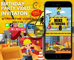 construction invitation video, construction birthday invitation, dump truck party invite, construction invite