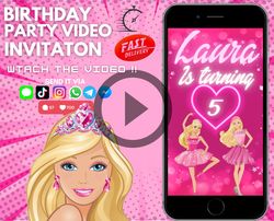 doll party invitation video, doll birthday party, hot pink birthday party invitation video, pink doll birthday