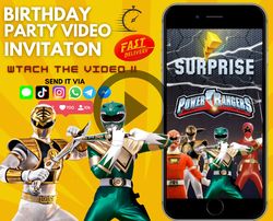 power rangers birthday invitation, power rangers invitation, animated invitation, power ranger video invitation