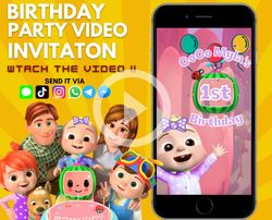 cocomelon girl invitation, cocomelon video invitation, cocomelon girl birthday invitation, kids birthday