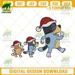 bandit bluey and bingo walking merry christmas embroidery design files.jpg