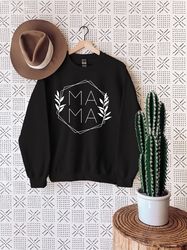 mama leaves sweatshirt, mothers day sweatshirt, cute and simple sweatshirt, hexagonal frame sweatshirt, mom life sweatsh