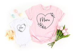 mama mini floral heart shirts, mothers day shirt, matching shirts for mommy and baby, mother and child outfit, gift for