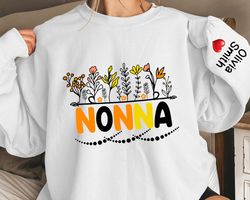 personalized nonna sweatshirt gift with grandkids names on sleeve, trendy cozy sweatshirts, nonna sweater gift for her,