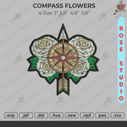 compass flowers, embroidery file, embroidery design