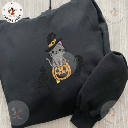 black cats embroidery shirt, scary pumpkin embroidery shirt, pumpkin halloween embroidery machine shirt