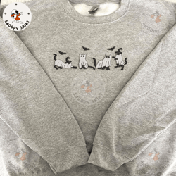 boho halloween embroidery machine shirt, spooky halloween embroidery deisgn, cute ghost cat embroidery shirt