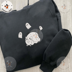 cute spooky cat embroidery machine shirt, oh lawd he spookin embroidery shirt, spooky vibes embroidery machine shirt