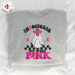 in october we wear pink embroidery machine shirt, pink ribbon embroidery machine shirt, spooky halloween embroidery shir