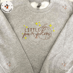 pumpkin halloween text embroidery machine shirt, vintage fall season embroidery shirt, little pumpkin embroidery shirt