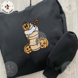 pumpkin spice embroidery shirt, pumpkin face embroidery shirt, pumpkin halloween embroidery shirt