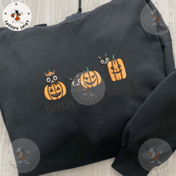 pumpkins complete halloween embroidery shirt, black cat embroidery shirt, pumpkin halloween embroidery shirt