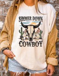 comfort colors shirt, simmer down cowboy tee, cowboy graphic tee, vintage inspired, comfort colors graphic tee, size up