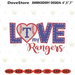 love my rangers baseball logo embroidery file