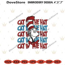 cat in the hat dr seuss machine embroidery design files, dr seuss embroidery file design, dr seuss cat in the hat embroi