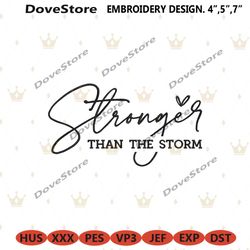 stronger than the storm embroidery design download, stronger embroidery files digital, stronger than the storm wordmark