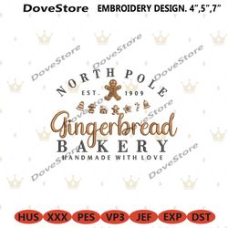 north pole gingerbread bakery embroidery files design, christmas gingerbread embroidery digital file, gingerbread handma
