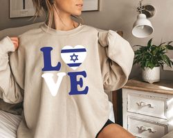 love israel sweatshirt, israel sweater, israel flag sweater, jewish sweatshirt, support israel sweatshirt, israel heart