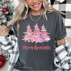 christmas pink tree shirt, merry christmas shirt,  christmas family shirt, christmas gift, christmas crewneck,christmas