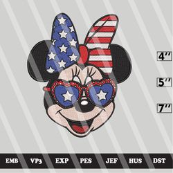 usa flag minnie embroidery designs, usa flag ears girl machine embroidery design, 4th of july stitch embroidery designs