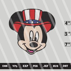 patriotic mickey embroidery designs, mickey mouse machine embroidery design, 4th of july stitch embroidery designs