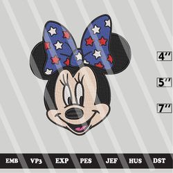 patriotic minnie embroidery designs, minnie mouse machine embroidery design, 4th of july stitch embroidery designs