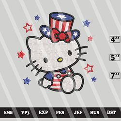 patriotic kitty embroidery designs, american flag kitty machine embroidery design, 4th of july kitty embroidery designs