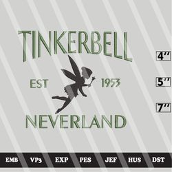 tinkerbell est 1953 embroidery design files, disney machine embroidery designs, digital download embroidery