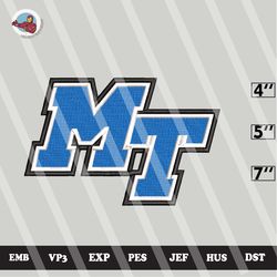 ncaa middle tennessee blue raiders embroidery file, ncaa logo, ncaa, 3 sizes, 6 formats, ncaa machine embroidery design