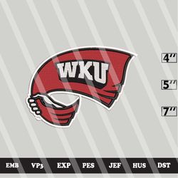 ncaa western kentucky hilltopp embroidery file, ncaa logo, ncaa team, 3 sizes, 6 formats, ncaa machine embroidery design